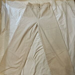 Cream and blue ticking wide leg cropped sailor style pants